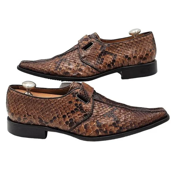 Exotic Python Snake skin Aldo Brue Italy Mens size 8.5 Brown Loafers Dress Shoes - Picture 9 of 13